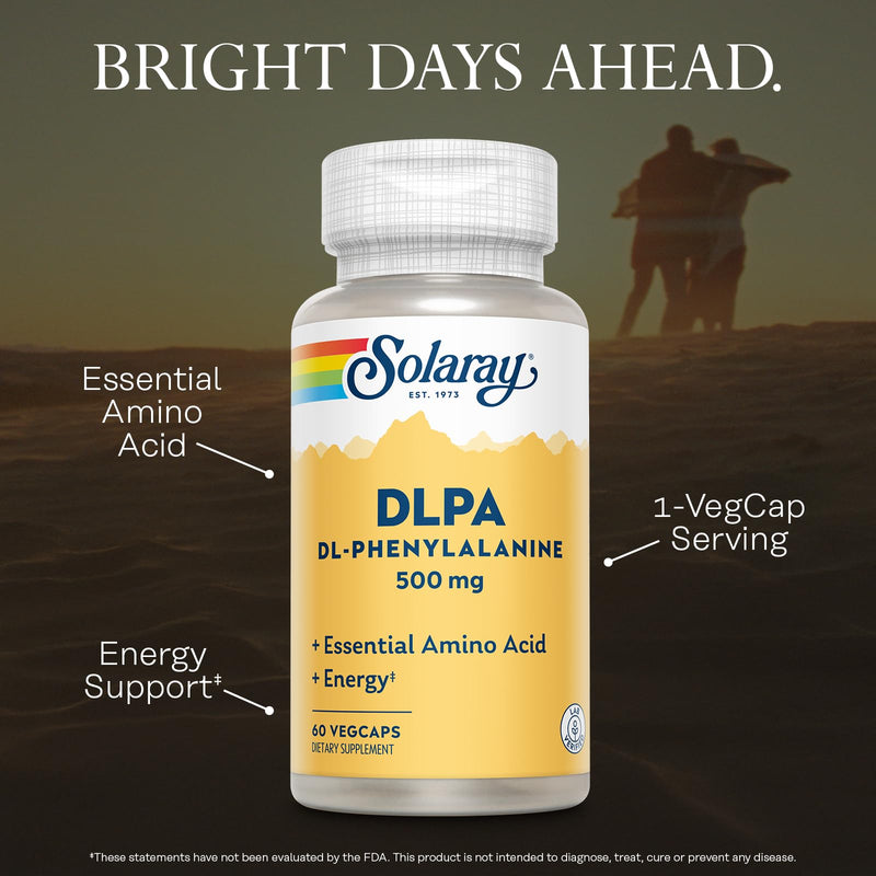 SOLARAY DL-Phenylalanine Capsule Supplements - 500mg DLPA, 50-50 Blend of Essential Amino Acids for Nervous System & Energy Support, for Men and Women - 60 Count VegCaps | 500mg DLPA, 50-50 Blend of Essential Amino Acids for Nervous System & Energy Sup...