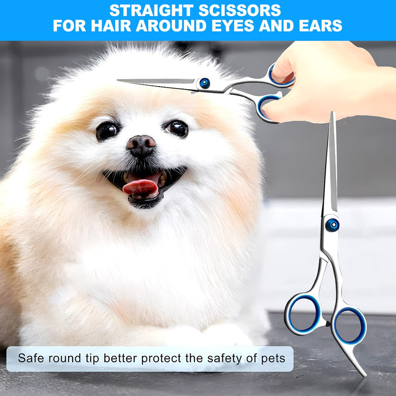 Dog Scissors Set of 5 Dog Hair Scissors with Thinning Scissors Curved Straight Scissors Grooming Comb for All Dogs Cat Cutting and Grooming A - BeesActive Australia