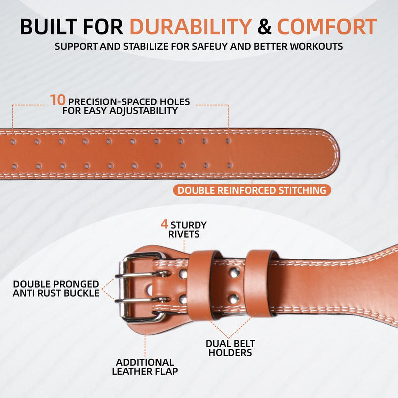 Leather Weight Lifting Belt, 4”& 6”Padded Lumbar Back Support, 10 Adjustable Holes, Gym Weight Belt Ideal for Deadlift, Powerlifting, Bodybuilding and Squat 4-Inch Brown M (28"-32")