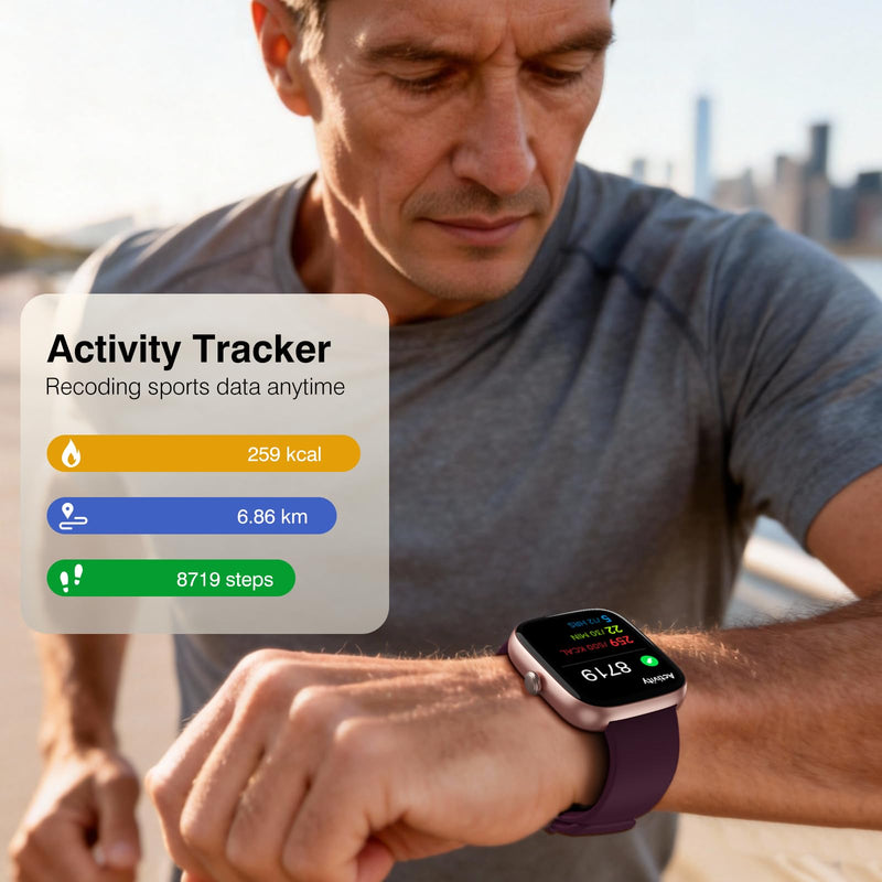 DAVIKO Smart Watch Senior Friendly Large Font No App/Phone Required Fitness Tracker, Waterproof Pedometer Watch with Step Counter Calories/Sleep Tracker for Walking Running for Men Women Purple - BeesActive Australia