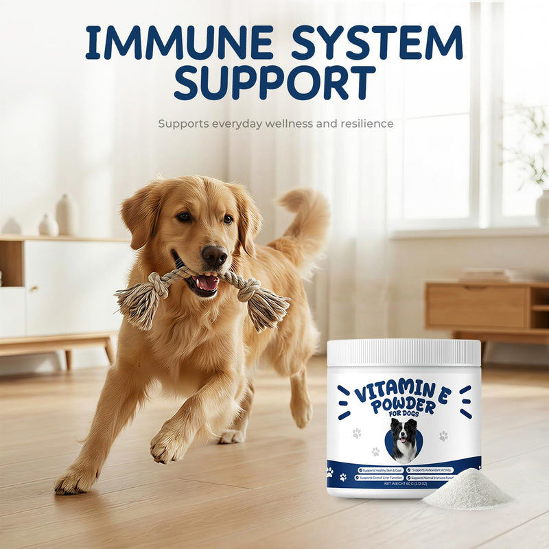 Vitamin E for Dogs Powder - Dog Vitamins & Antioxidant Support - Skin & Coat Support, Immune & Liver Function - Daily Dog Supplements & Vitamins with Fish Oil & Zinc - 60 g