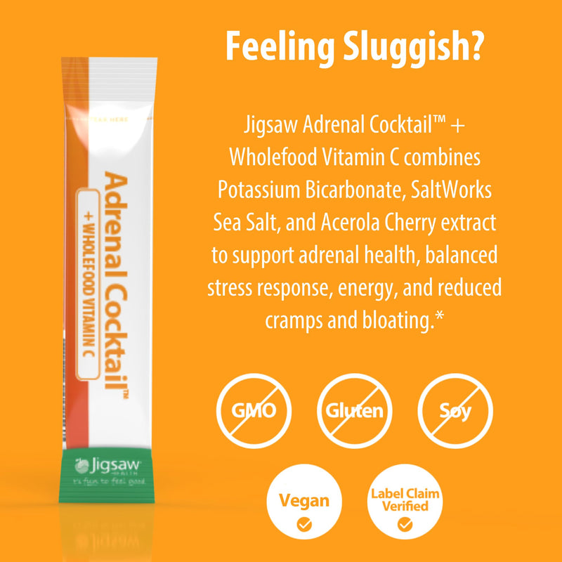 Jigsaw Health Adrenal Cocktail + Wholefood Vitamin C | with Potassium Bicarbonate, Sea Salt, and Acerola Cherry Extract | 60 Servings (Packets) 8.5 Ounce (Pack of 60)