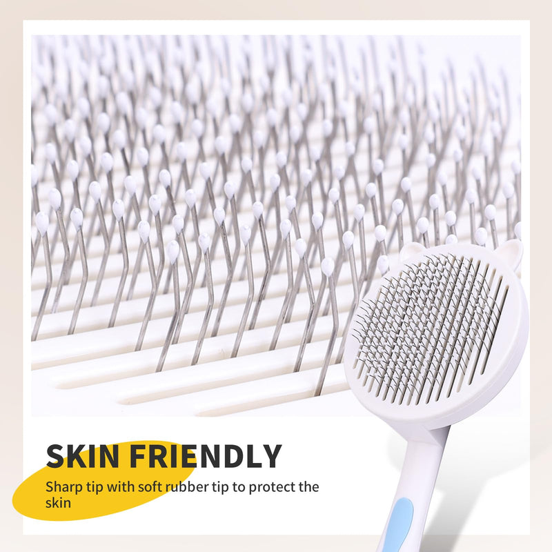 Upgraded Cat Hair Brush for Grooming, Self Cleaning Slicker Brush for Cat, Skin Friendly Pet Brush for Shedding, Pet Grooming for Long and Short Hair Cat, Pet Comb, Blue - BeesActive Australia