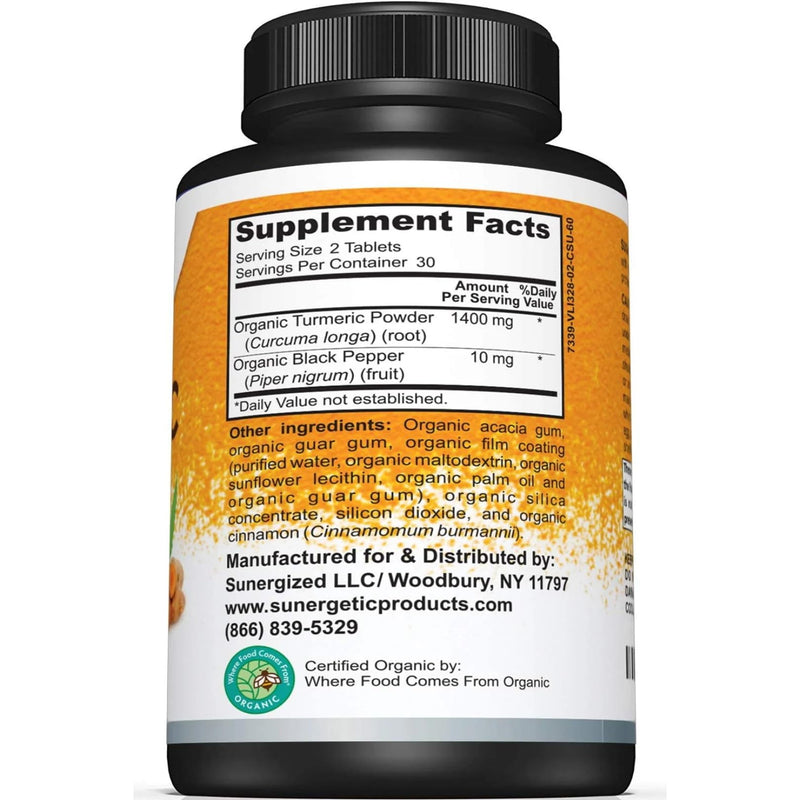 USDA Certified Organic Turmeric Supplement – Includes Organic Turmeric & Organic Black Pepper – 1,400mg of Turmeric per Serving - 60 Count (Pack of 1) 60 Count (Pack of 1) - BeesActive Australia