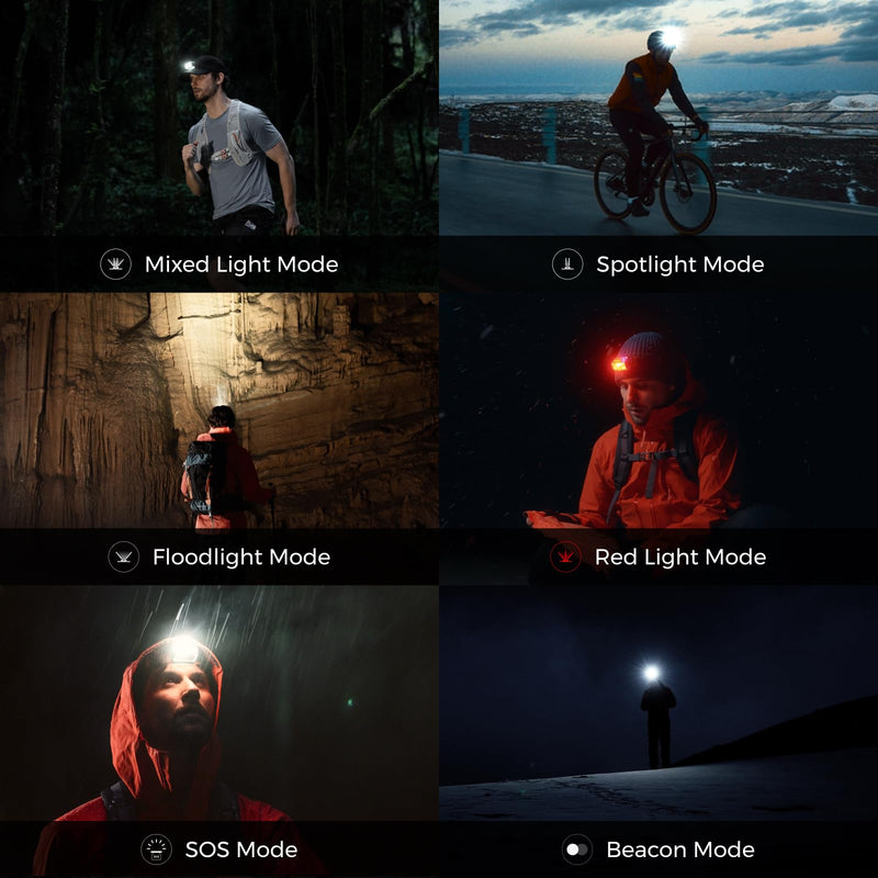 FLEXTAILGEAR 1-600 Lumen Ultra Bright Lightweight Headlamp, USB-C Rechargeable Outdoor Headlamp with White Red Light, Adjustable Headband for Camping, Back Packing, Hiking, Fishing Orange