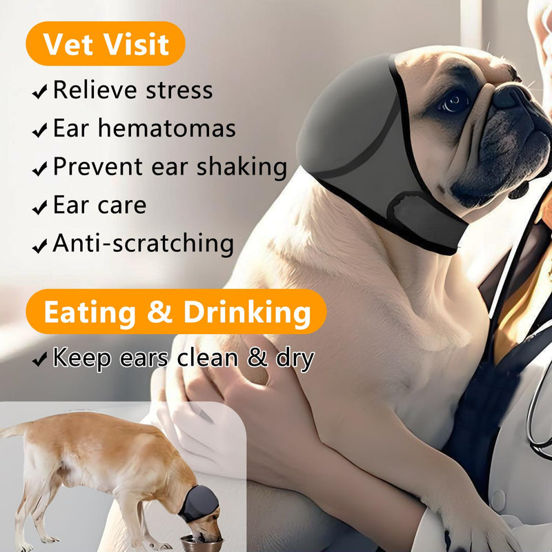 Dog Ears Cover, Adjustable Dog Ear Muffs Noise Protection Comfortable Quiet Dogs Calming Hood Ear Head Wrap Cups Shower Cap Pet Supplies (Grey, L) Grey M