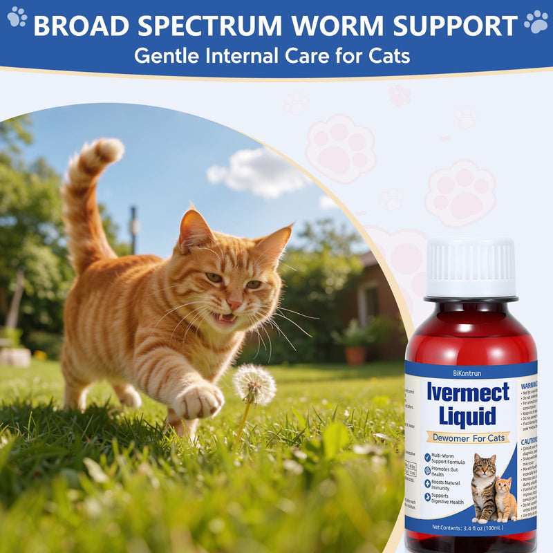 lvermect Liquid for Cats, DewoMax for Cat & Kitten Gut Health, Broad Spectrum Digestive & Immune Support, 3.4oz (100ml)