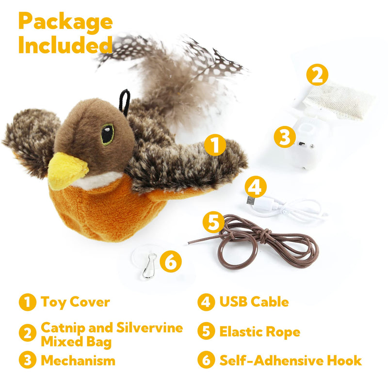 Cat Toys for Bored Indoor Cats, Cat Bat Wings with Catnip Cats, USB Rechargeable Motion Activated Kitten Toys, Interactive Flapping and Chirping Bird Cat Toy Robin Bird - BeesActive Australia