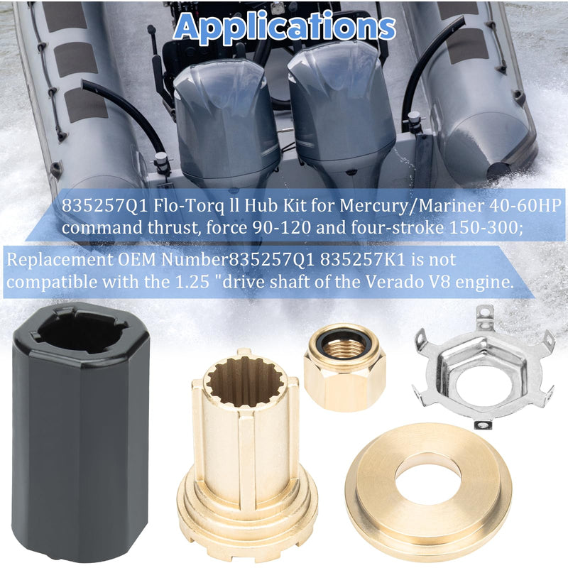 835257Q1 Flo-Torq II Hub Kits Replacement fit Mercruiser Alpha One/Bravo One Mercury Mariner Outboard Boat Motos 60-300 HP, for 15 Spline Tooth Propeller Installation Parts
