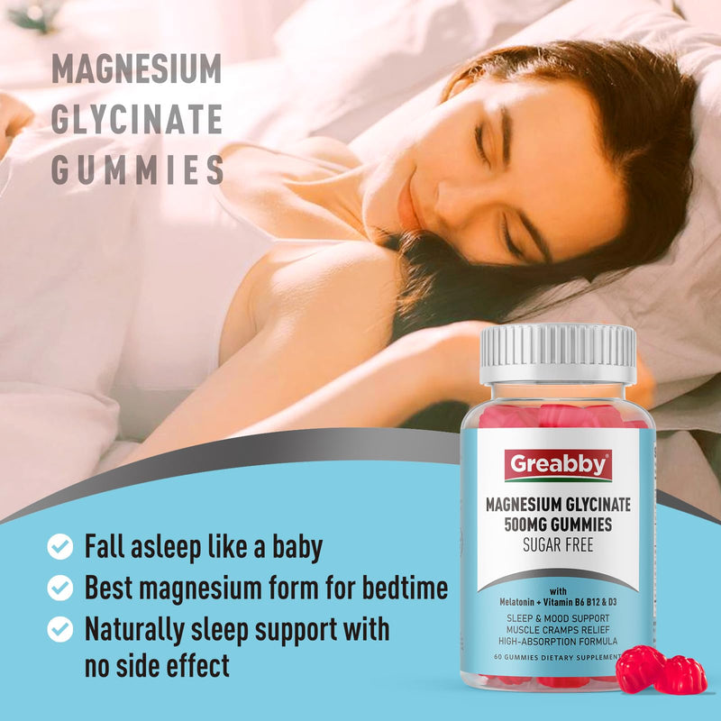 Magnesium Glycinate Gummies 500mg for Adults Sleep, 60 Count | Chewable Magnesium Gummies for Sleep, Muscle Relief & Magnesium Supply 1