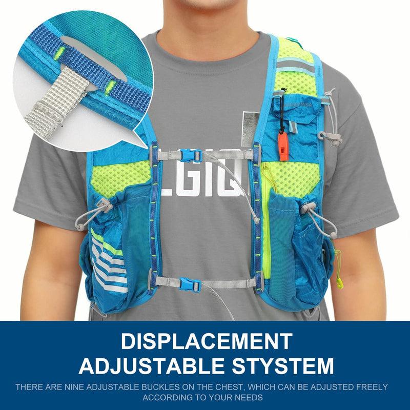 INOXTO Hydration Vest Backpack,Lightweight Water Running Vest Pack with 1.5L Water Bladder Bag Daypack for Hiking Trail Running Cycling Race Marathon for Women Men Blue（M-L）