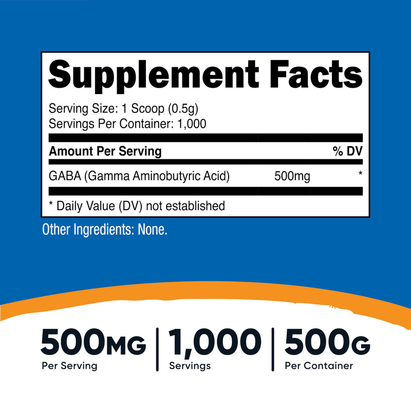Nutricost Pure GABA Powder 500G, (Gamma Aminobutyric Acid) Gluten-Free 1.12 Pound (Pack of 1)