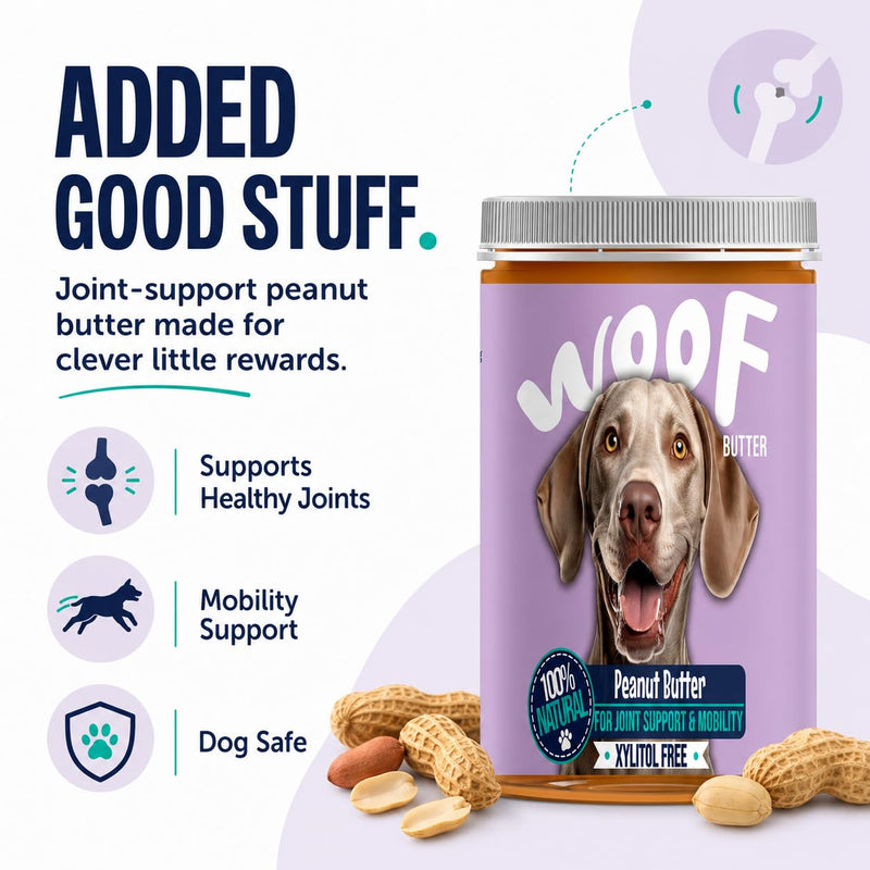 Joint Support Dog Peanut Butter | Xylitol Free Peanut Butter for Dogs | Lick Mats & Enrichment Toys | Woof Butter | 400g