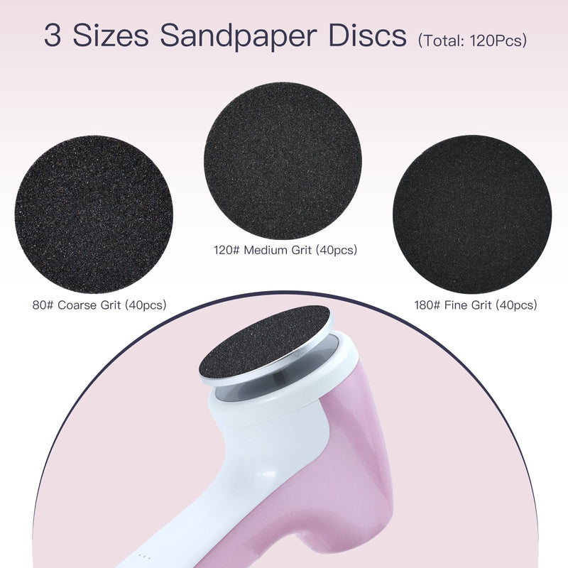Rechargeable Electric Foot Callus Remover with 3-Sizes 120Pcs Sandpaper Discs, Professional 1000RPM 3-Speed Control Electric Foot File (E7 Pink) E7-pink - BeesActive Australia