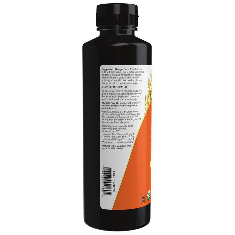 NOW Foods Supplements, Certified Organic Flax Seed Oil Liquid, Cold-Pressed and Unrefined, 12-Ounce 12 Fl Oz (Pack of 1)