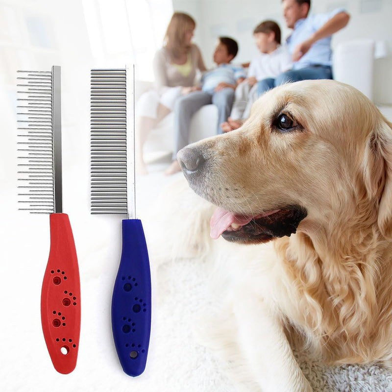 Cat fur comb, dog detangling comb, dog comb, combination comb for dogs, brush against fleas undercoat, cat comb with double-sided metal rounded teeth, flea comb for cats, cat comb, 2 pieces, red + blue - BeesActive Australia