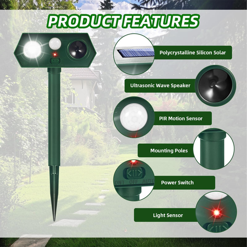Cat Deterrent for Yard, Ultrasonic Cat Deterrent Outdoor with Motion Sensor and Flashing Lights, Solar Powered Cat Deterrent for Garden Yard Lawn, 2 Pack - BeesActive Australia