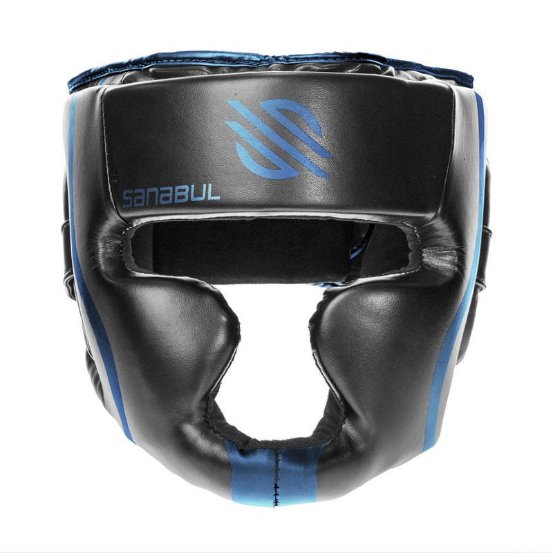 Sanabul Essential Boxing Headgear for Men & Women, Muay Thai MMA Headgear with Protective Padding, Full Face Coverage for Sparring Training Blue S/M