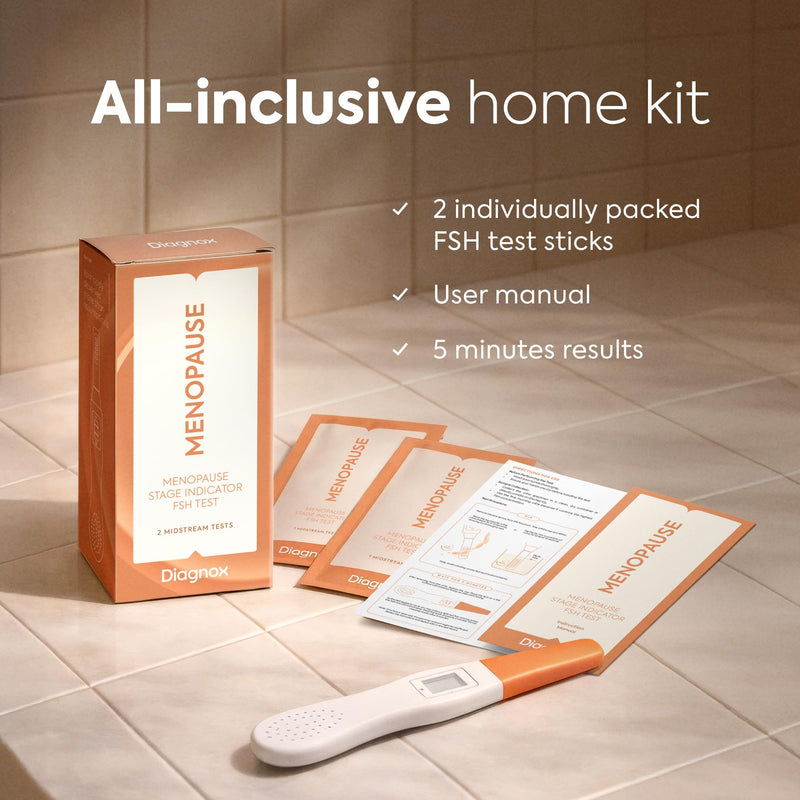 Diagnox Health Menopause Test, At-Home FSH Test Strips to Identify Menopause Stages - Fast 5-Minute Results, Clinical-Grade Midstream Strips (2 Pack) 2 Pack