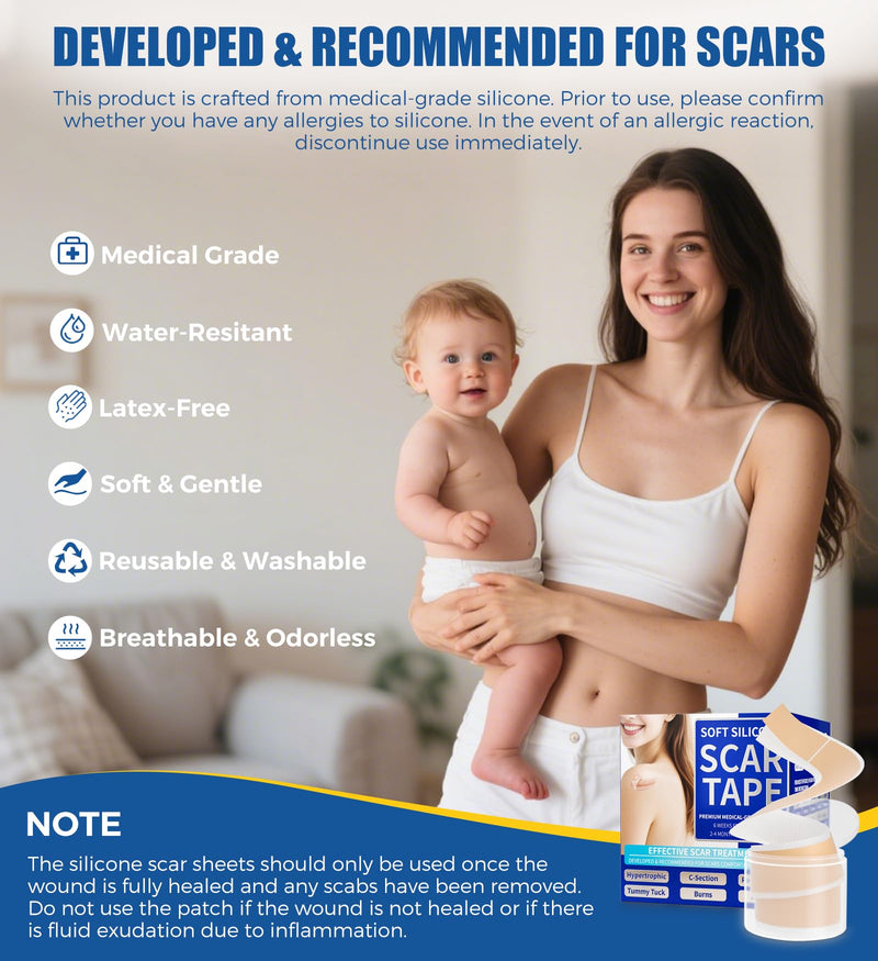 MasterMo Medical Grade Silicone Scar Sheets & Tape - Ultra Soft, Hypoallergenic Rolls (1.6‚Äùx60" Roll) for Surgical, C-Section, Tummy Tuck, Keloid Scars, Stretch Marks & Burn Scar Removal 1.5M - BeesActive Australia