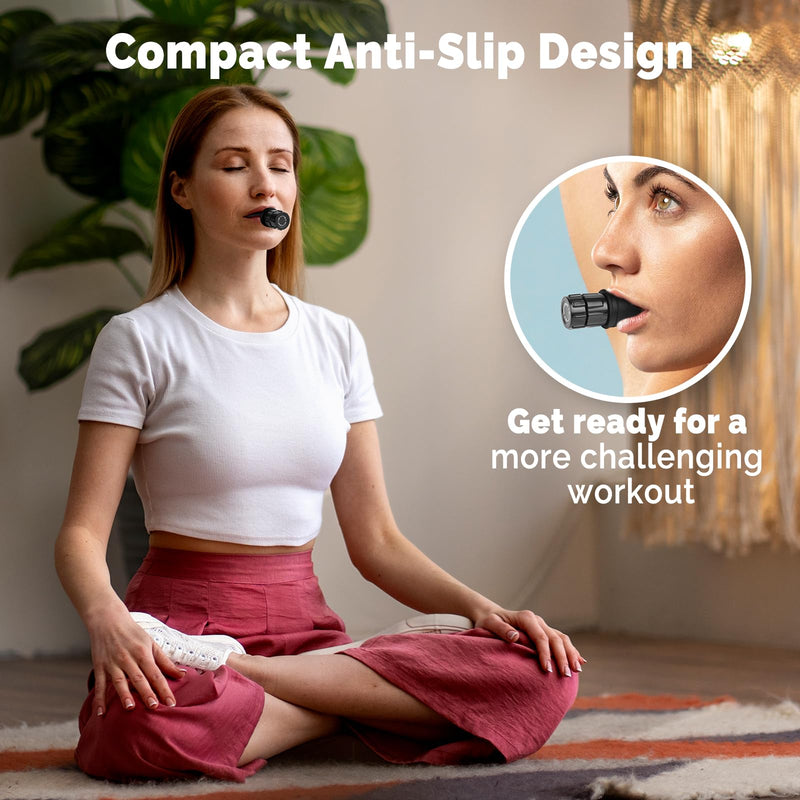 Portable Breathing Trainer, [New Upgraded] Adjustable Respiratory Muscle Trainer with Soft Silicone for Strengthen Breathing Exercise, Compact Oxyfit Breathe Trainer for Fitness & Training, Black Black (New Upgrade) One Size - BeesActive Australia