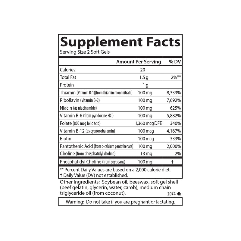 Carlson B-100 Gels, High-Potency Vitamin B Complex, 200 Softgels | Energy Production; Cellular Support; Optimal Wellness