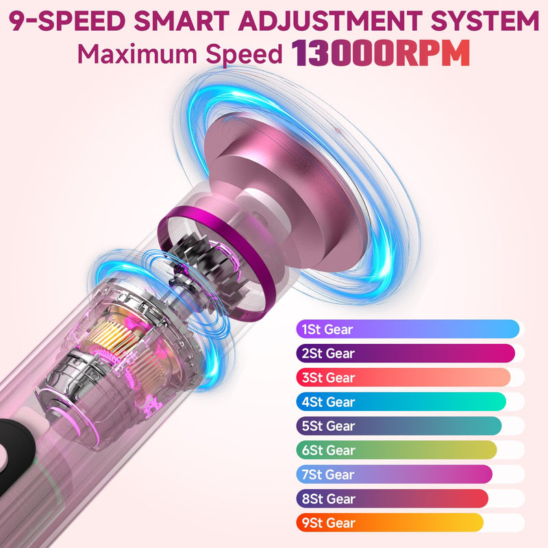 Electric Foot Nail File Cordless, 2 in 1 Wireless Dermave Electric Foot Callus Remover, Adjustable 9 Speed Rechargeable Pedicure Foot Filer Tool w/Sandpaper Discs & Nail Drill Bits,Digital Display Pink - BeesActive Australia