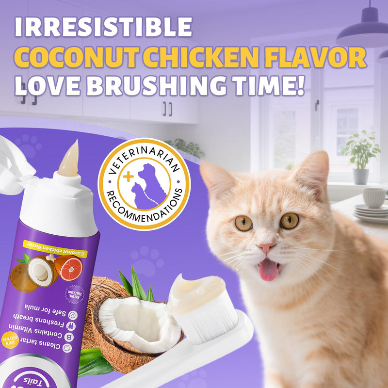 Cat Toothbrush and Toothpaste Kit + Cat Toothbrush for Daily Teeth Cleaning