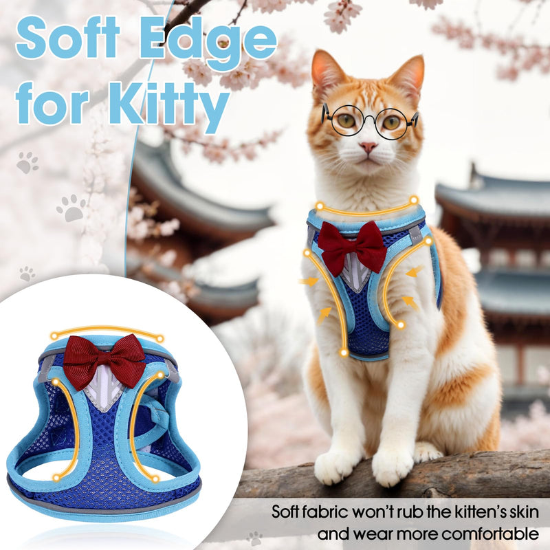 Cat Vest Harness and Leash Set for Walking Escape Proof, Adjustable Kitten Harness Breathable Mesh with Reflective Strips Harness for Kitty Puppy Bunny (Blue, XS) Blue - BeesActive Australia
