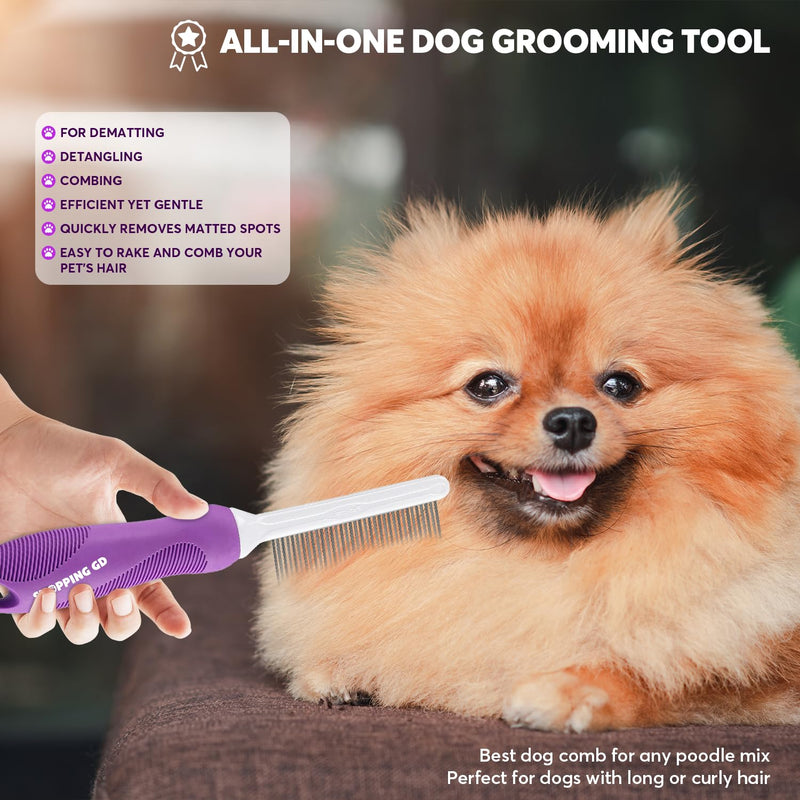 Detangling Pet Comb for Dogs & Cats with Long & Short Stainless Steel Metal Teeth for Removes Tangles and Knots - Detangler Grooming Tool for Dematting Matted Fur. - BeesActive Australia