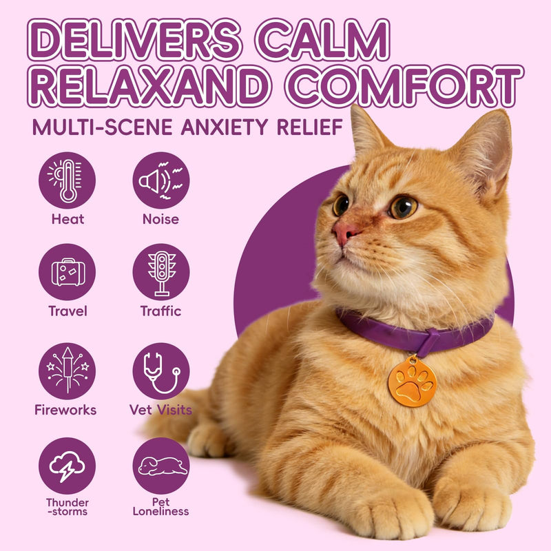 Calming Collar for Cats, 4 Packs Adjustable Calming Cat Collar with Pheromone Scent, with Yellow Gold Pendants, 120 Days Calm Relief for Anxious Cats, 15 Inch, Purple