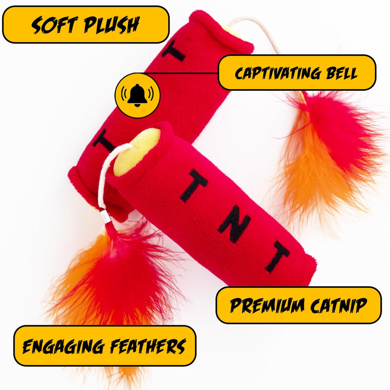 Cat Toys TNT, Cat Toys for Indoor Cats, Kitten Toys, Catnip Toys for Cats of All Breeds with Dangle Feathers and Jingle Sound - Kicking, Biting, Chewing 1-Pack - BeesActive Australia