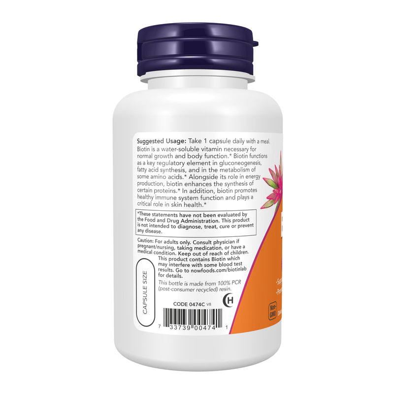 NOW Foods Supplements, Biotin 5,000 mcg, Amino Acid Metabolism*, Energy Production*, 120 Veg Capsules 120 Count (Pack of 1)