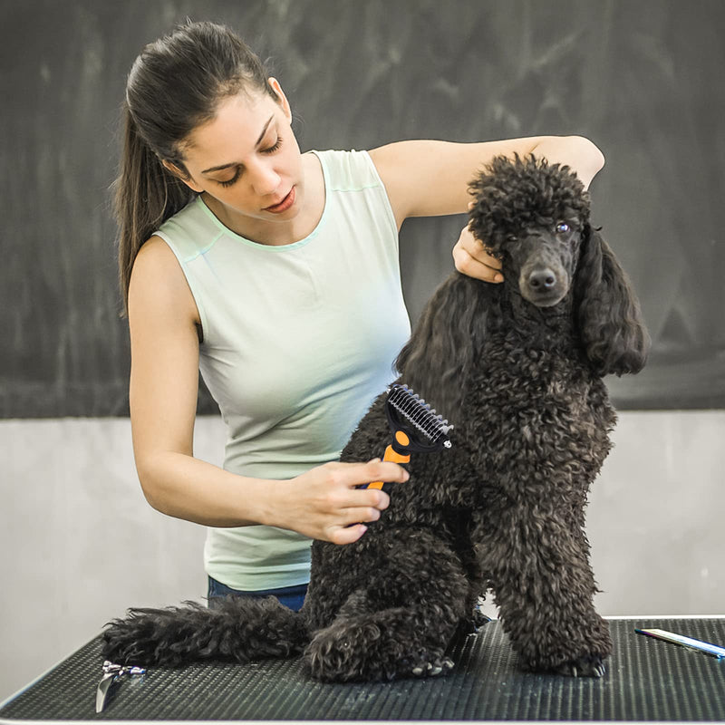 Pet Grooming Tool - 2 Sided Undercoat Rake for Cats and Dogs - Safe Dematting Comb for Easy Mats & Tangles Removing - No More Nasty Shedding and Flying Hair orange other - BeesActive Australia