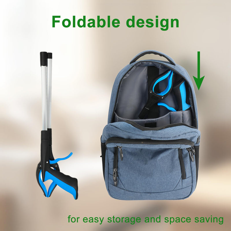 2-Pack Reacher Grabber Set: 32" Foldable Long Reach with Magnetic Tip & 12" Fixed Short Tool | 360° Rotating Non-Slip Jaw | Heavy Duty Pickup Sticks for Seniors, Garden & Small Items (Blue/Black) 32"blue+12"black - 2pack