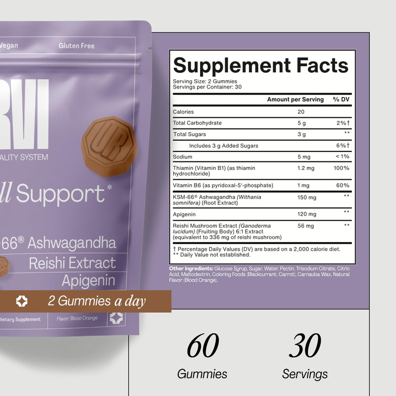 URVI® KSM-66 Ashwagandha Gummies – Cortisol Reducer with Apigenin, Reishi & Vitamin B6 – Stress Relief – Vegan, Gluten-Free – Blood Orange, 60 Chews 60 Count (Pack of 1)