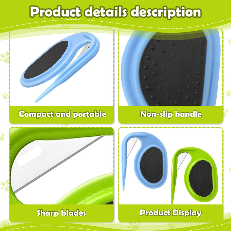 LETTERASHQP Pet Knotting Comb, Pack of 2 Detangler with Steel Blade, Detangling Knife Cat, Knot Comb Hair Removal Tool Dematting Comb for Dogs Removing Undercoat Tangles (Blue+Green) Blue+Green - BeesActive Australia