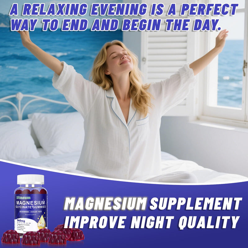 Magnesium Glycinate Gummies with L-Threonate, Vitamin B6, Ashwagandha 540mg per Serving, Sugar Free, Vegan, Relaxation & Nighttime Support, Strawberry Flavor, 60 Gummies 60 Count (Pack of 1)