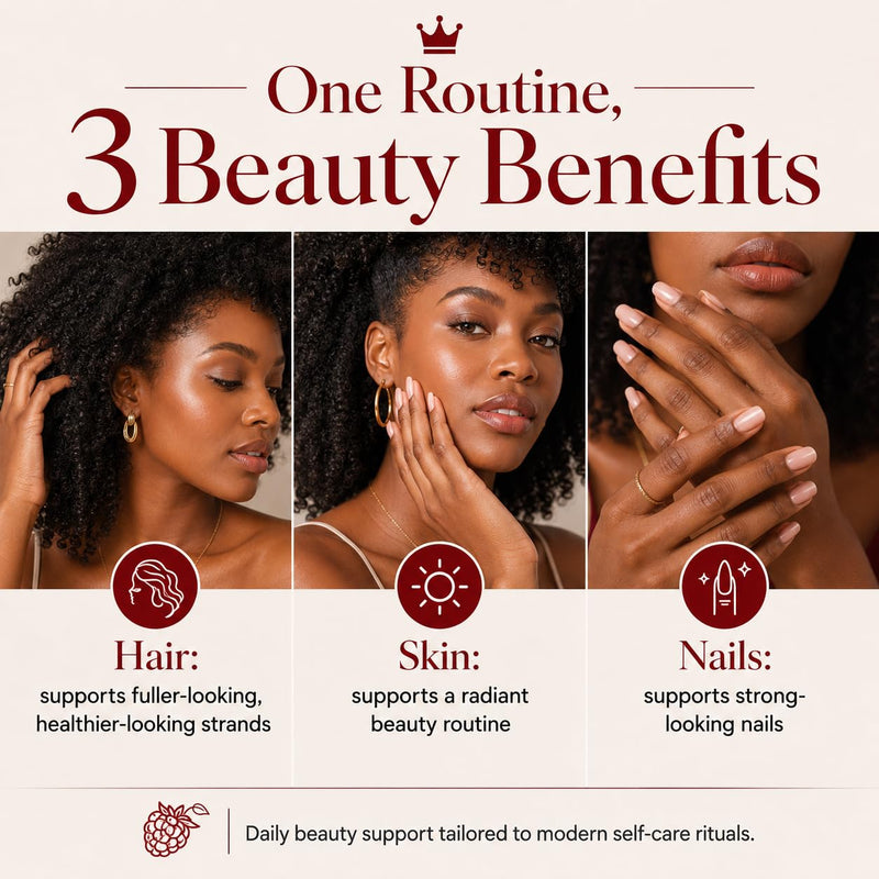 Hair Growth Gummies for Black Women, with Biotin-Silica Complex (5000mcg Biotin) & Vitamin D (30mcg), Supports Hair, Skin & Nail Health, Non-GMO, 60 Gummies