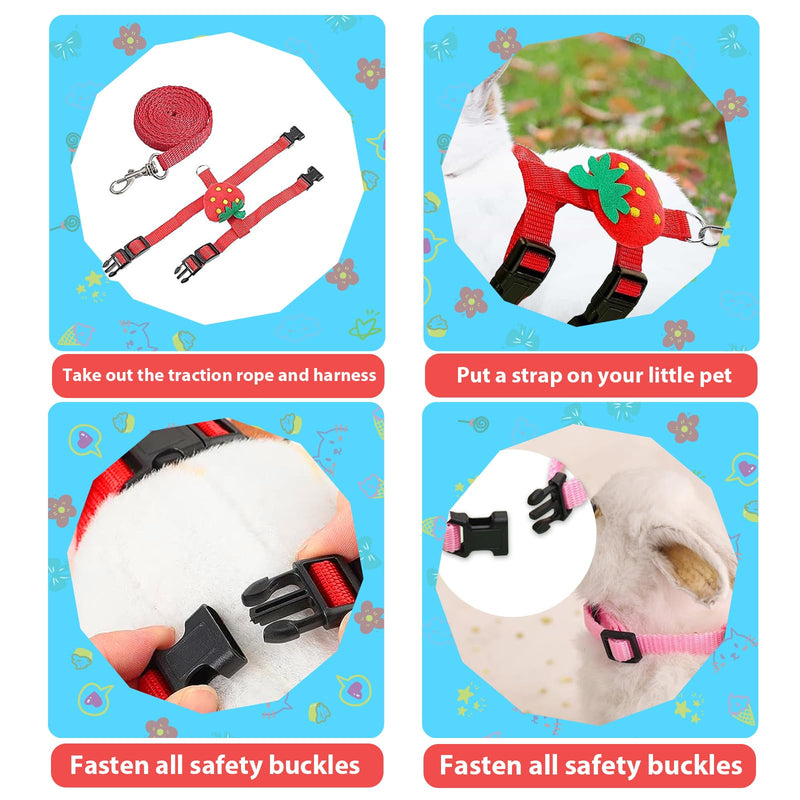 4 Sets Adjustable Bunny Rabbit Harness and Leash Set Small Pet Cute Vest Harness Leash Ferret Harness Guinea Pig Harness Ferret Leash with Decorations for Bunny Kitten Puppy, Small Pets - BeesActive Australia