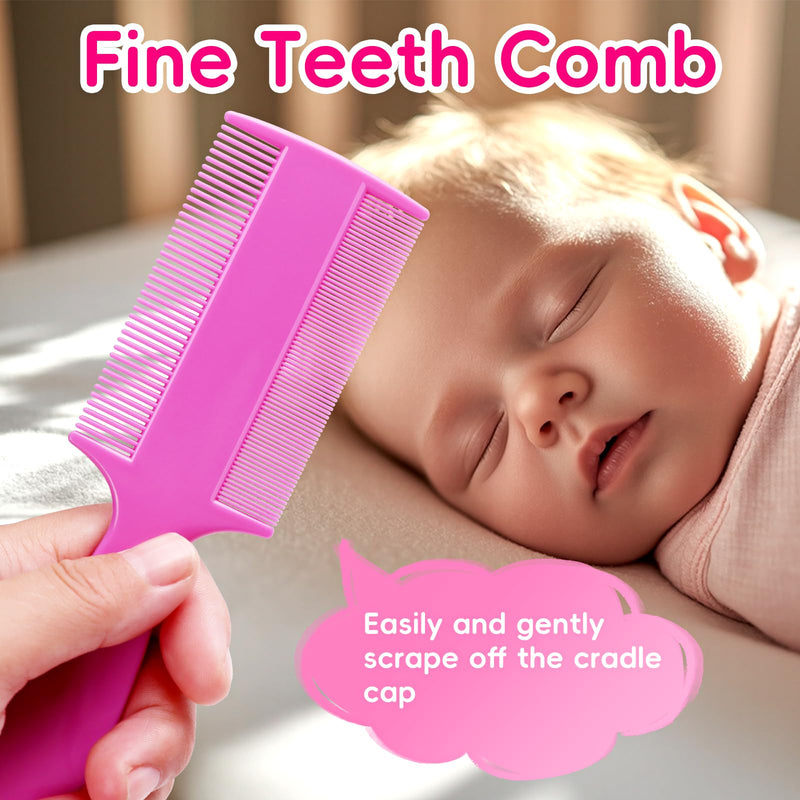 Cradle Cap Brush for Babies, Set of 5 Baby Bath Essentials with Bath Sponge Silicone Scrubber Long Handle Comb for Newborns Toddlers Boys Girls (Pink) Pink Brush+long Comb