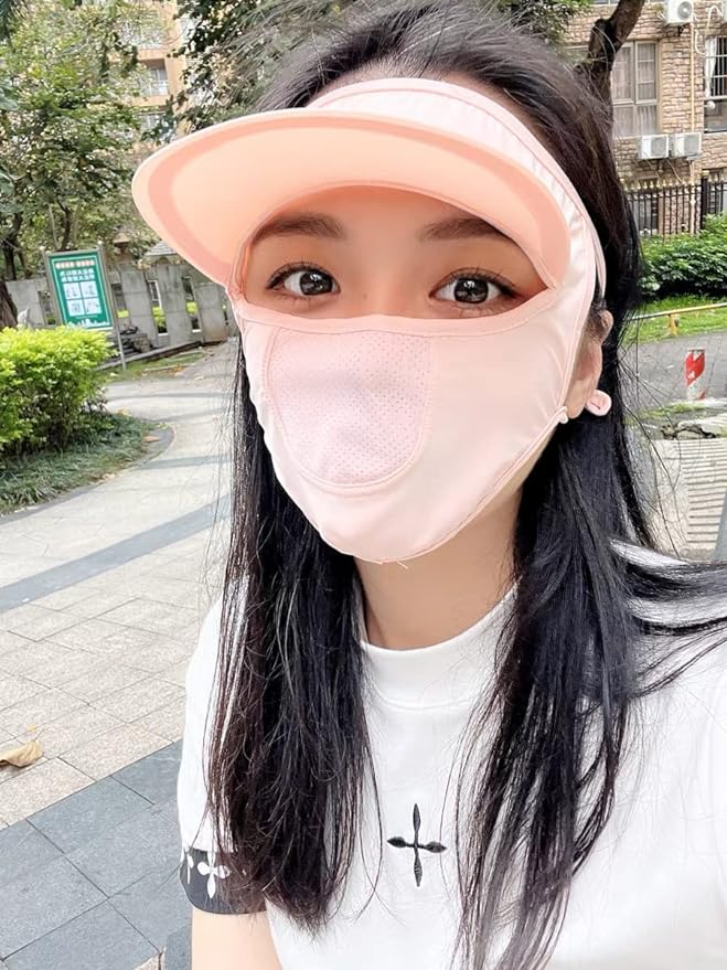 Hat Brim Face Sunscreen UPF 50+ Mask Women Summer UV Protection Ice Silk Full Face Sun Shade Breathable Mask Women's Full Protection UV Protection - BeesActive Australia
