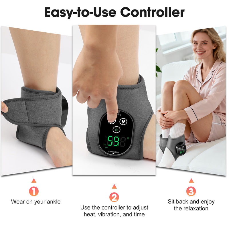 2-Pack Cordless Foot Massager for Neuropathy, Ankle Massager for Pain Relief, Ankle Heating Pad with Massage, 4 Heat Levels, 3 Massage, Foot Massager, Gray Grey Two G - BeesActive Australia