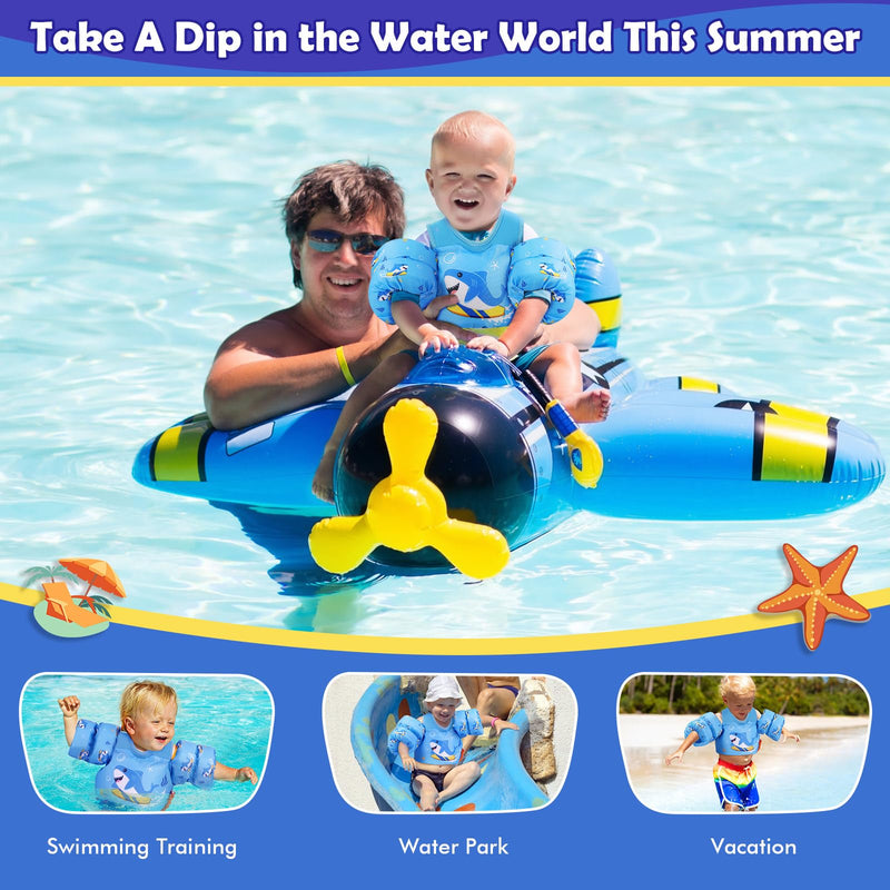 MoKo Toddler Swim Vest for Kids 13-30/20-50/22-66lbs, Swim Arm Floaties Cartoon Swimming Water Wings Pool Float Vests Sleeves Shoulder Straps Arm Band for Children Learn to Swim Surfing Shark for kids 13-30 lbs - BeesActive Australia