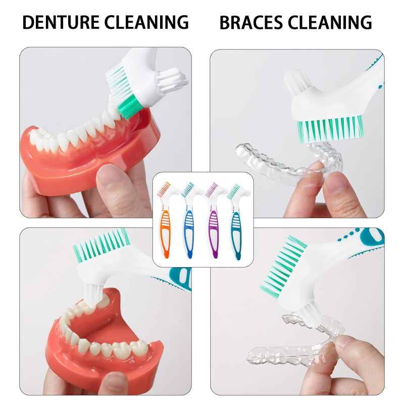 4PCS Premium Denture Cleaning Brush Toothbrush, Multi-Layered Bristles Portable Toothbrush Double Sided Brush for Denture Care (Blue, Purple, Green, Orange) - BeesActive Australia