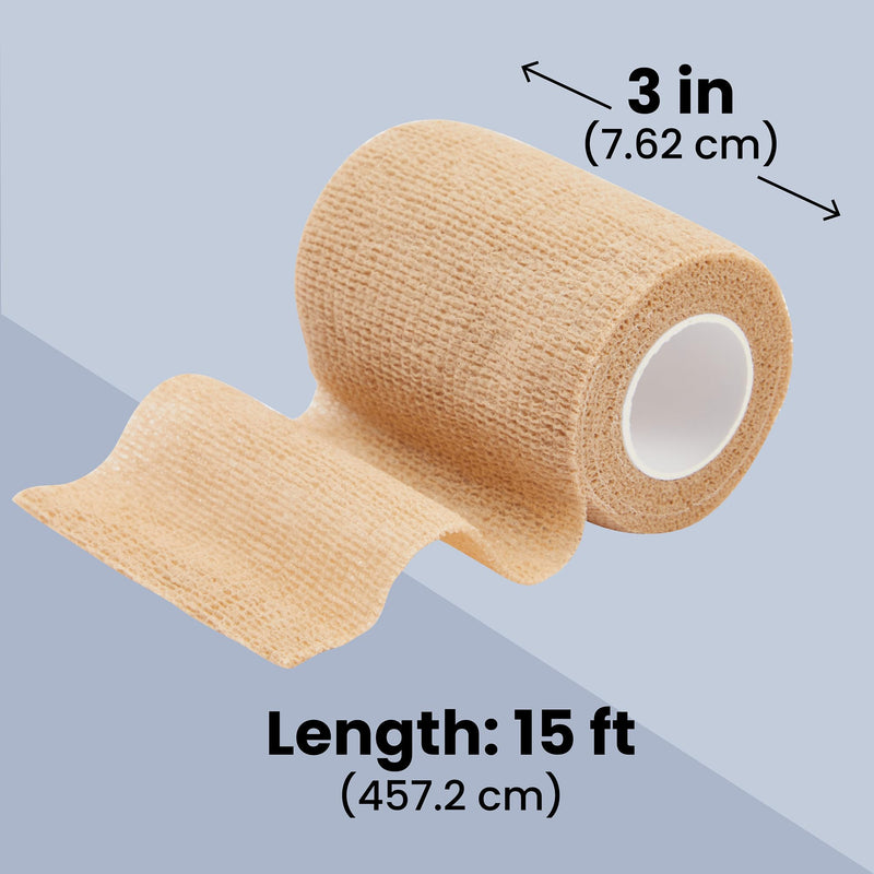 Juvale Self-Adherent Cohesive Wrap - Breathable Support Athletic Tape - Snug Fit for Tattoo Equipment - Swelling & Strain Aid Sports Tape - 3 in x 5 yd, Pack of 12, Tan 3" x 5 Yards - BeesActive Australia