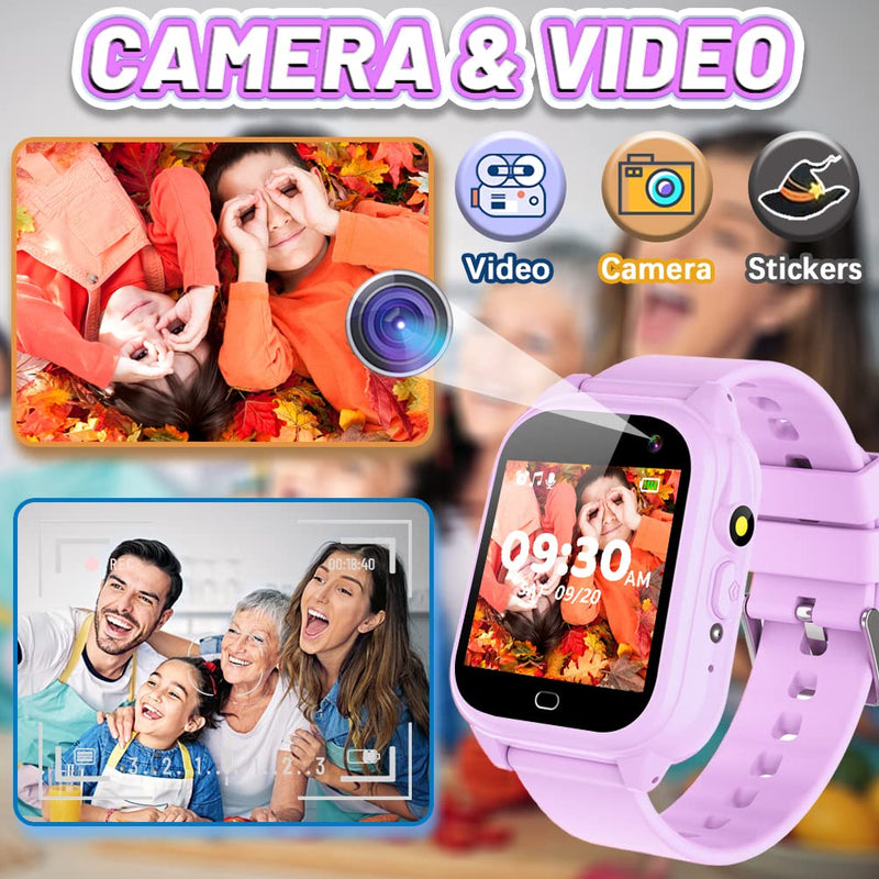 OVV Smart Watch for Kids Boys Girls Age 3-12 with Waterproof 26 Games 1.44'' Touch Screen HD Camera MP3 Player Video Recorder Pedometer Alarm Clock Calculator Torch Wrist Watch Children Learning Toys purple