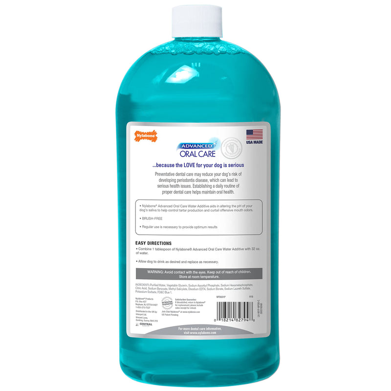Nylabone Advanced Oral Care Pet Dental Water Additive, Liquid Tartar Remover & Breath Freshener for Dogs, Dog Teeth-Cleaning, Original Flavor, 32 oz. 32 oz. (Pack of 1) - PawsPlanet Australia