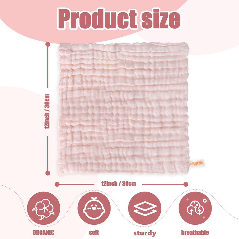 MUKIN Baby Washcloths and Burp Cloths, Soft Absorbent Towels for Newborns, 6 Pack, 12x12 Inches (Pink) Pink - BeesActive Australia