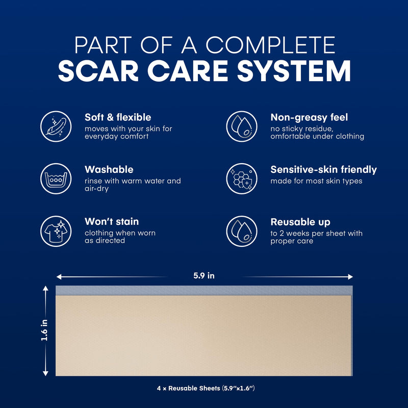 Silicone Scar Sheets for Surgical Scars - 4 Sheets (1.5″ × 3″) Medical Grade Reusable Scar Tape for Surgical, C-Section, Burn, Hypertrophic & Keloid Scars, Medium/Tan Tone - BeesActive Australia